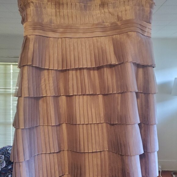 Calvin Klein Strapless Tiered Skirt Pleated Top Platinum Dress - Picture 5 of 6